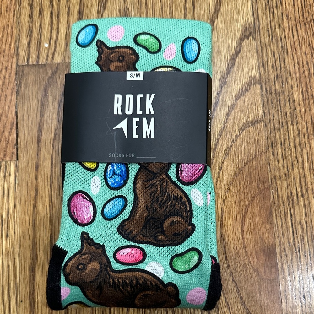 Men's Green Socks with Chocolate Bunny Design